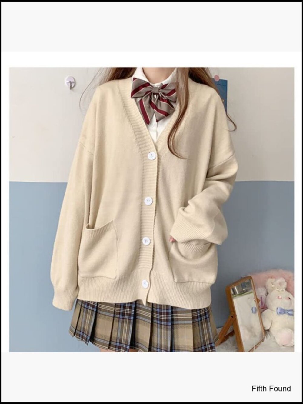 Preppy Knit Cardigan Japanese Style Kawaii Loose Fit V-Neck JK Uniform Cosplay - Picture 3 of 6